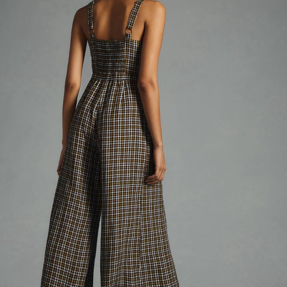 By Anthropologie Embroidered Plaid Jumpsuit NWOT Size XS (0) - Picture 5 of 12